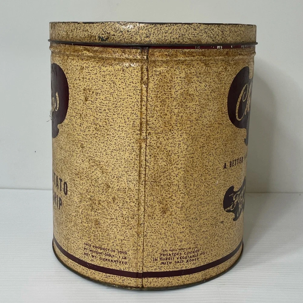 Vintage Tin Charles Chips Large Antique Farmhouse Decor MCM